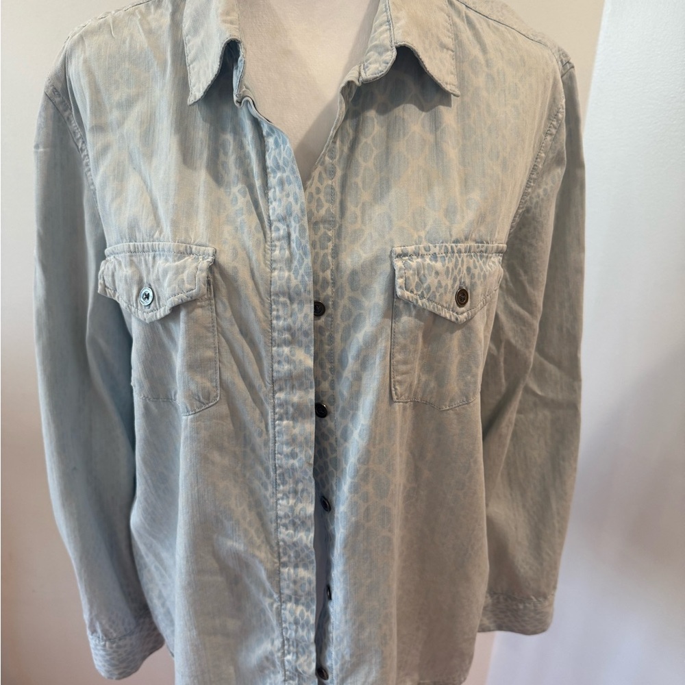 Vintage Havana Light Blue Animal Print Zip Back Button Up Shirt Size S - Picture 4 of 10